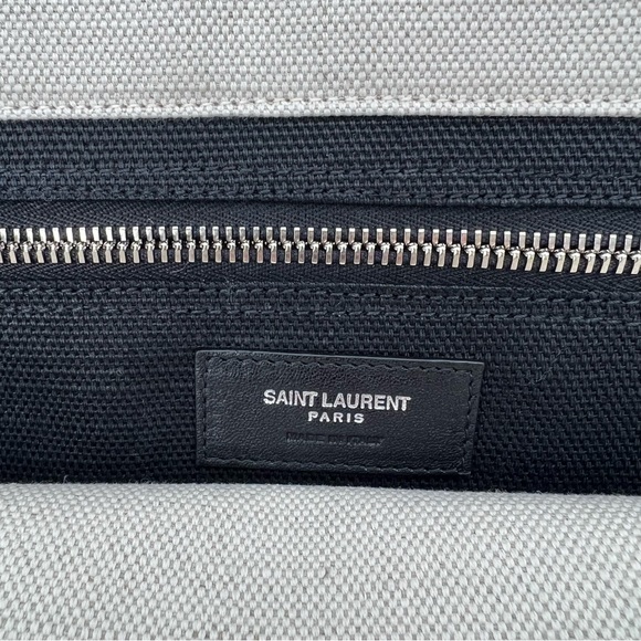 Saint Laurent Rive Gauche North South Linen and Leather Tote White Black Bag - Picture 10 of 13
